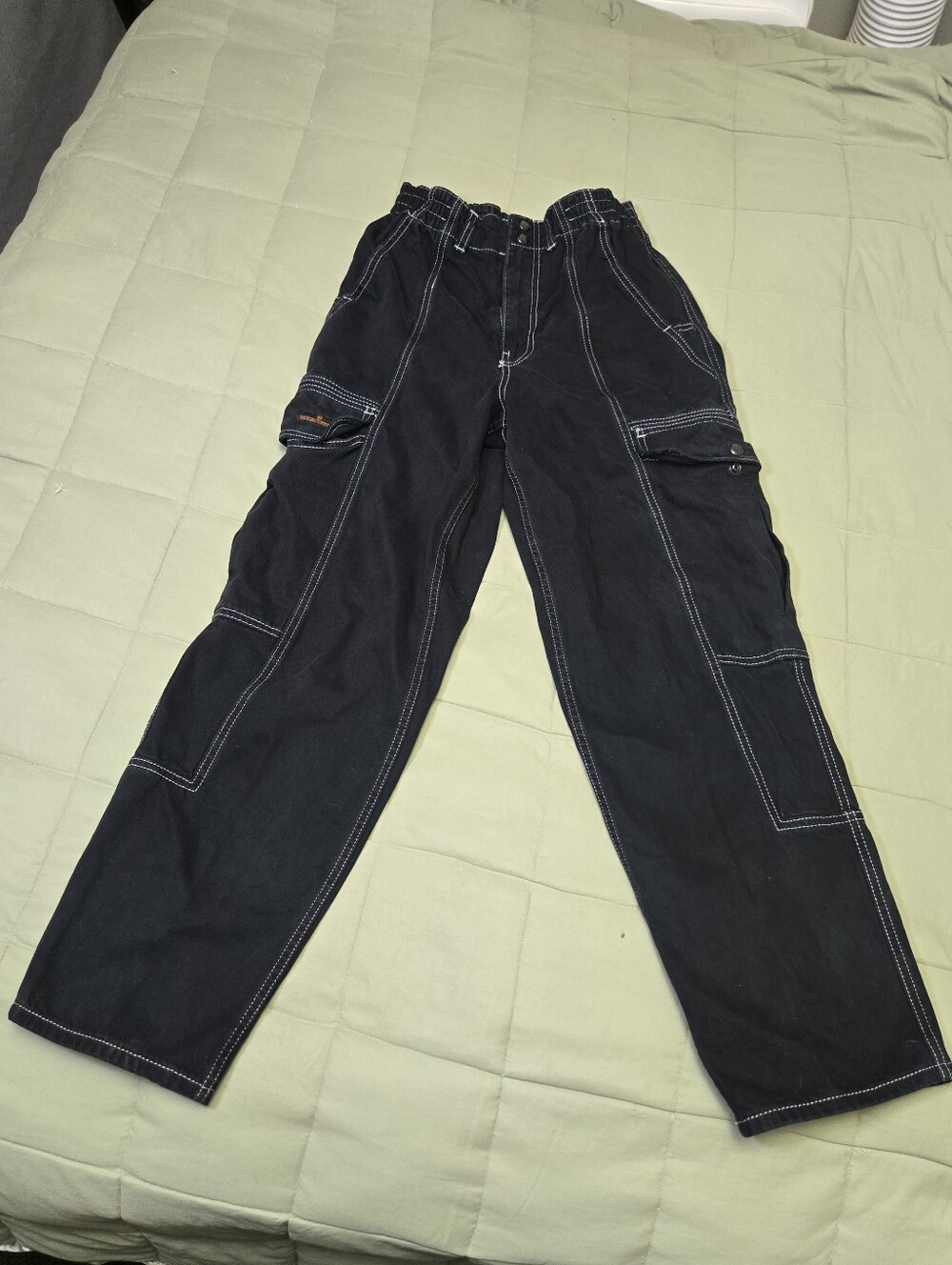 BDG Black Cargo Pants with White Contrast Stitching